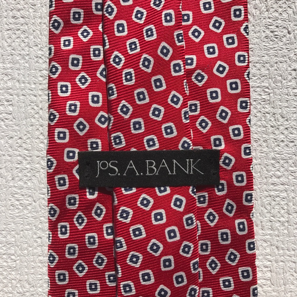 Jos. A. Bank Red Tie with White/Blue Square Tie